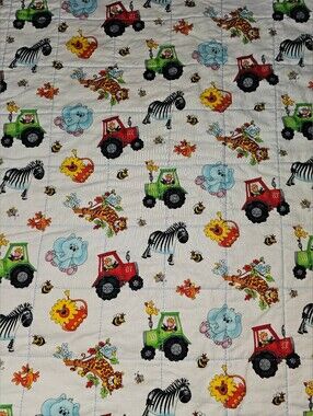 Homemade Baby Blanket Tractors & Safari Animals 35×41 Excellent Condition